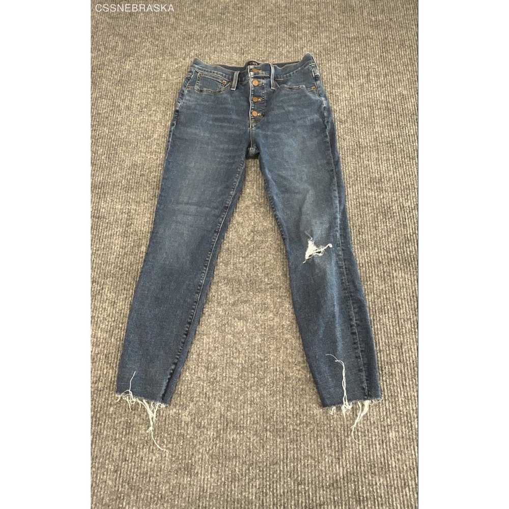 J.Crew Blue Mid-Rise Skinny Jeans Distressed Raw Hem Denim BM472 - Size 29